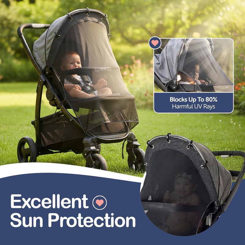 IntiMom Stroller Sun Shade - Universal UV Protection Cover for Strollers Sunshade with See Through, Clip-On Sun Blocker, Sun Shield for Baby, Breathable Adjustable Fit, Full Coverage, X-Large - Image 2